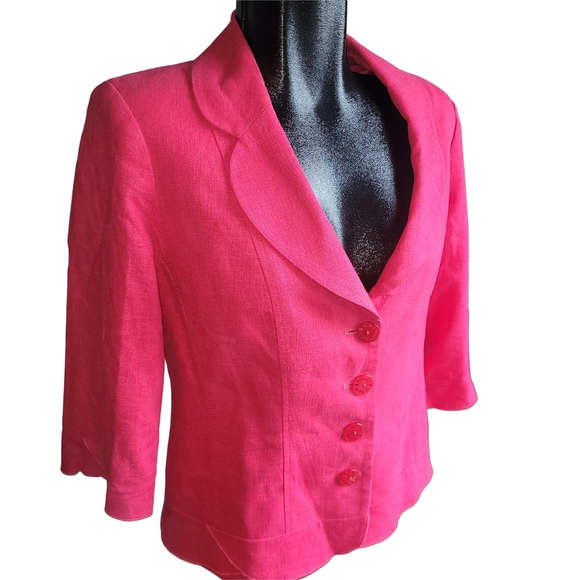Laura Petites Dark Pink Linen Blend Cropped Sleeve Blazer 8 - Picture 2 of 6